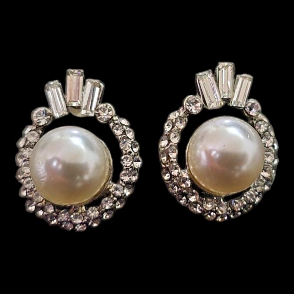 Angel Joon Silver Handmade Rhinestone Pearl Stud Earrings